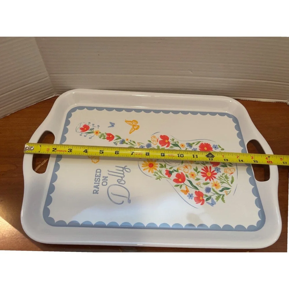 Dolly Parton Raised on Dolly Melamine Serving Tray Floral Guitar White 17.5in